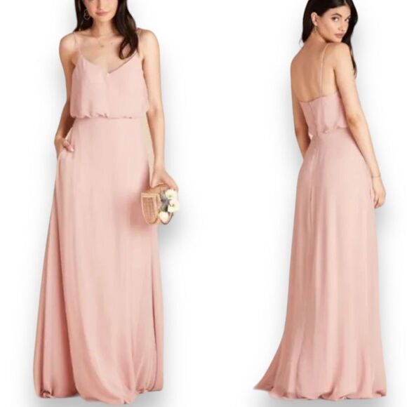 Birdy Grey Gwennie Small Chiffon Pink Rose Quartz Formal Bridesmaid Maxi Dress - Picture 1 of 14